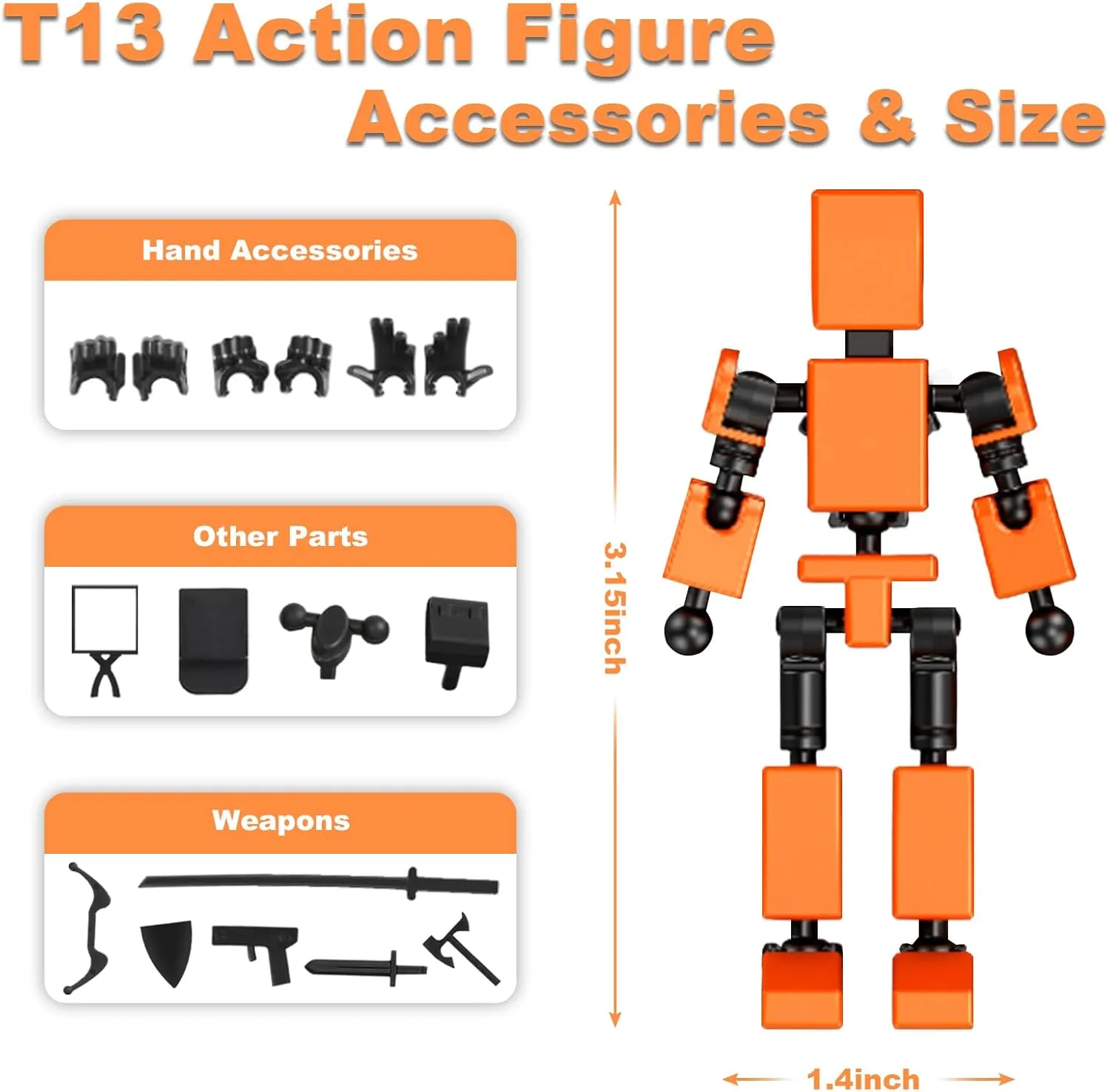 4PCS Mini Titan T-13 Action Figures Set, Assembly Completed Luck Dummy Robot 13 Action Figure Toys for Boys Stick Figures with Multi Joints Movable Fidget Gifts for Kids(White Gray Yellow Pink)