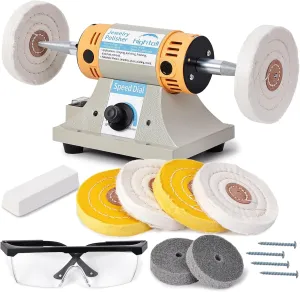 4" Jewelry Polisher Versatile Polishers & Buffers for Bench Grinder - Ideal for Jewelry Polishing and Finishing Jobs,With 6 Cloth Wheels, 2 Abrasive Fiber Wheels, Safety Glass, Polish Compound