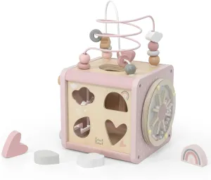 5-in-1 Activity Cube - Pink - Wooden Toy, Shape Sorter, Cog Wheels, Track Maze, Xylophone, Bead Labyrinth, Baby & Toddlers Ages 1 