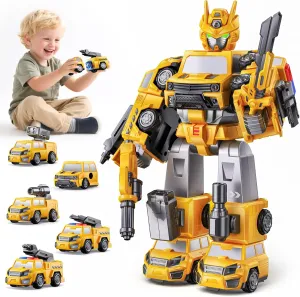 5 in 1 Magnetic Transform Construction Trucks Toys Gifts for 3 4 5 6 Year Old Boys Kids, Easy DIY Assembly, Transform Trucks Toys for Boys Kids, Ideals 3 4 5 6 Year Old Boy Birthday Gift