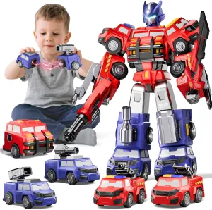 5 in 1 Magnetic Transform Fire Trucks Toys Gifts for 3 4 5 6 Year Old Boys Kids, Easy DIY Assembly, Magnetic Transform Trucks Toys for Boys Kids, Ideals 3 4 5 6 Year Old Boy Birthday Gift