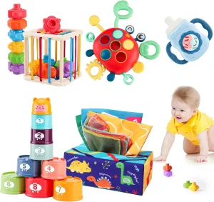 5 in 1 Montessori Baby Toys, 6-18 Months - Stacking Cups, Shape Sorter Cube, Sensory Toys