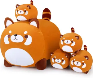 5 PCS Red Panda Plush Toys-Red Panda Plush Stuffed Animal Family, Cute Red Panda Mommy with 4 Baby Red Panda Plushies for Kids, Kawaii Red Panda Anime Plush Toy Birthday Gifts for Kids Boys Girls