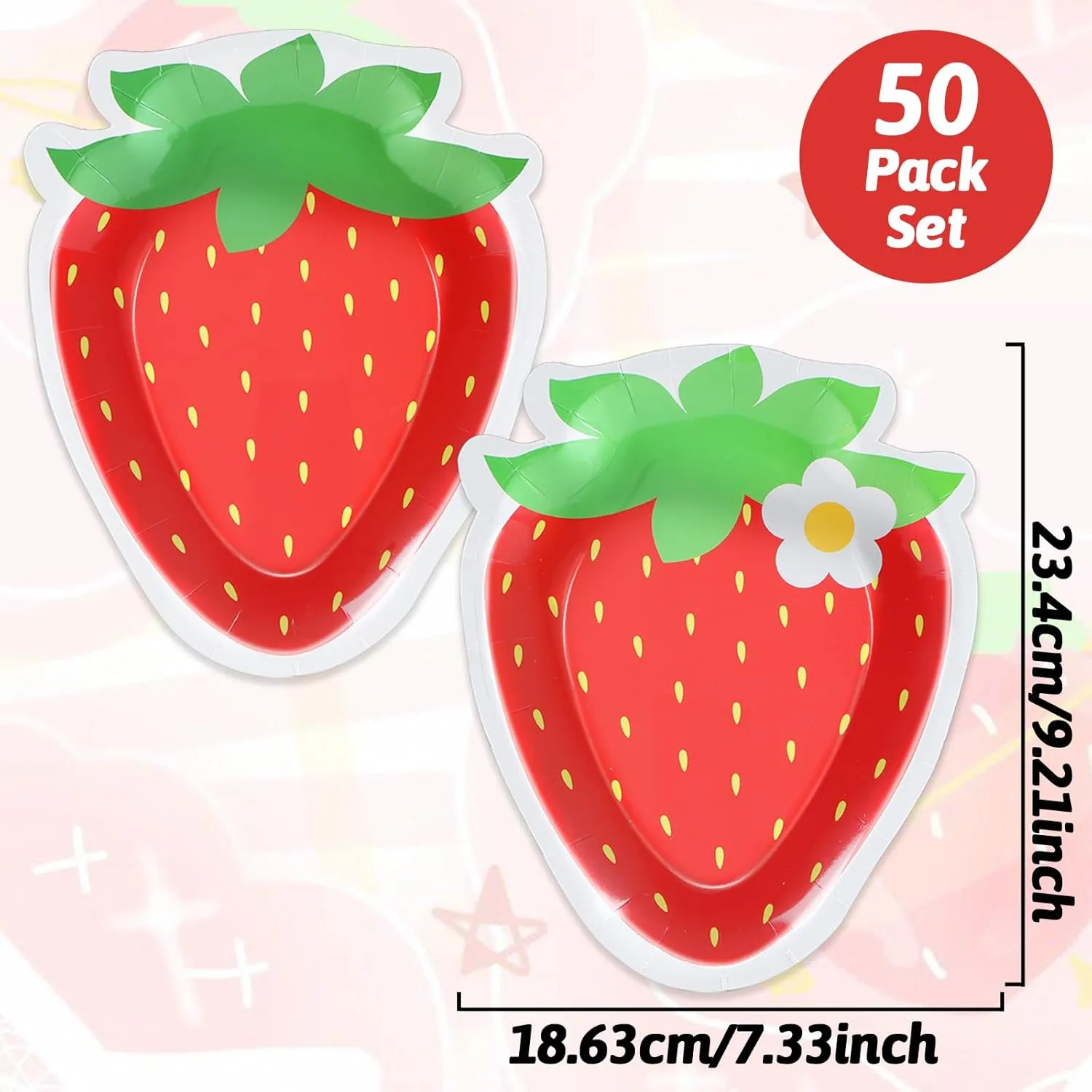 50 Count Strawberry Party Paper Plates Strawberry Theme Shortcake Dessert Cake Disposable Plates for Birthday Parties, Weddings, Baby Showers Decorations Supplies
