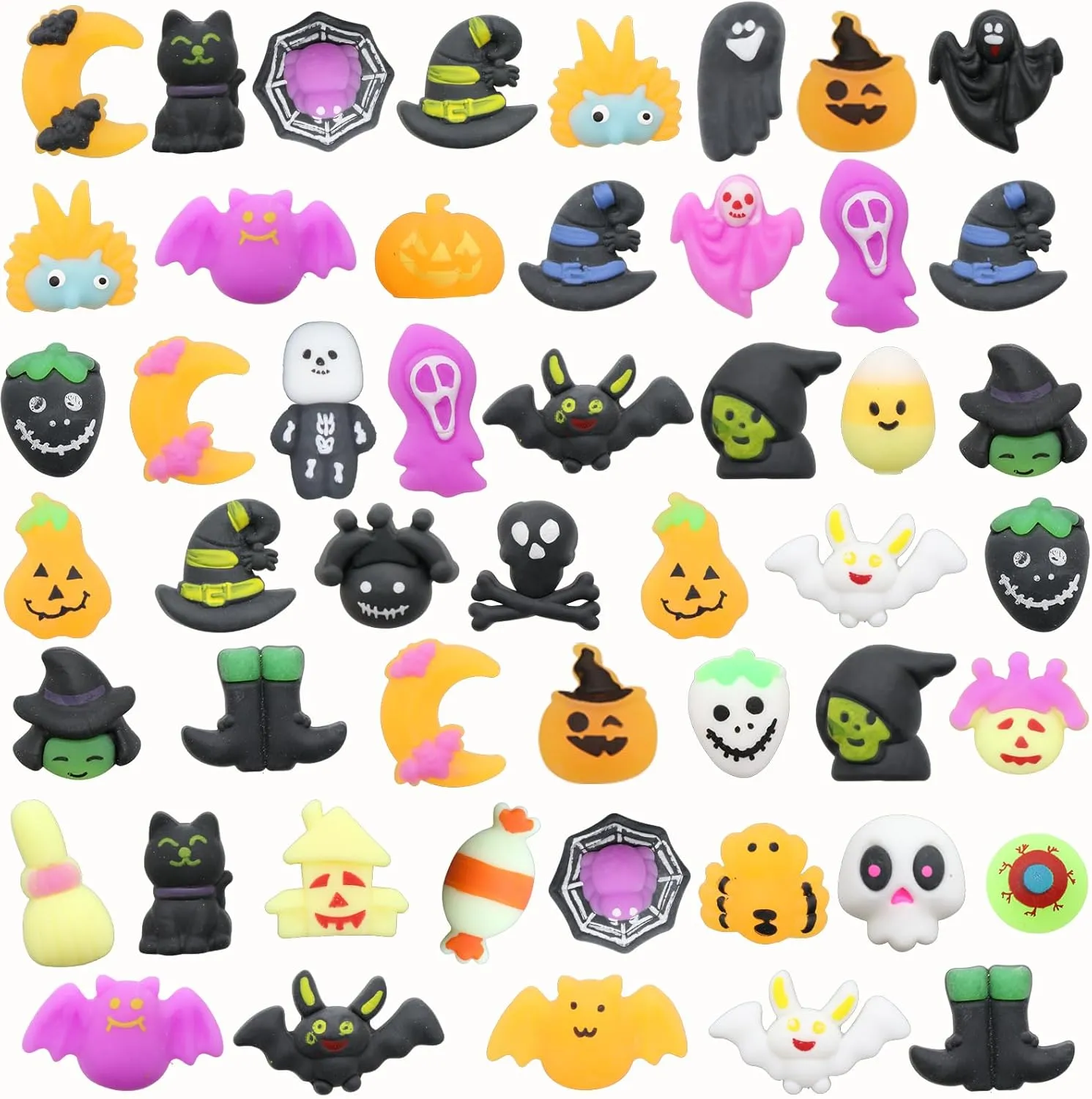 50 PCS Halloween Mochi Squishy Toys, Squishies Halloween Toys Halloween Party Favourite Pumpkin Ghost Spider, Mini Cute,Halloween Decorations Stress Relief Toys for Kids Adults