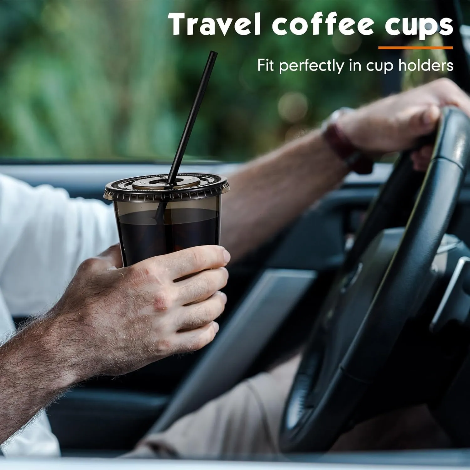 50 Set Clear Plastic Cups with Lids and Straws, PET Disposable Iced Coffee Cups for Drinking Cold Beverage Juice Parfait Smoothie Milkshake Coffee Shops Party Supplies(12 oz,Black)