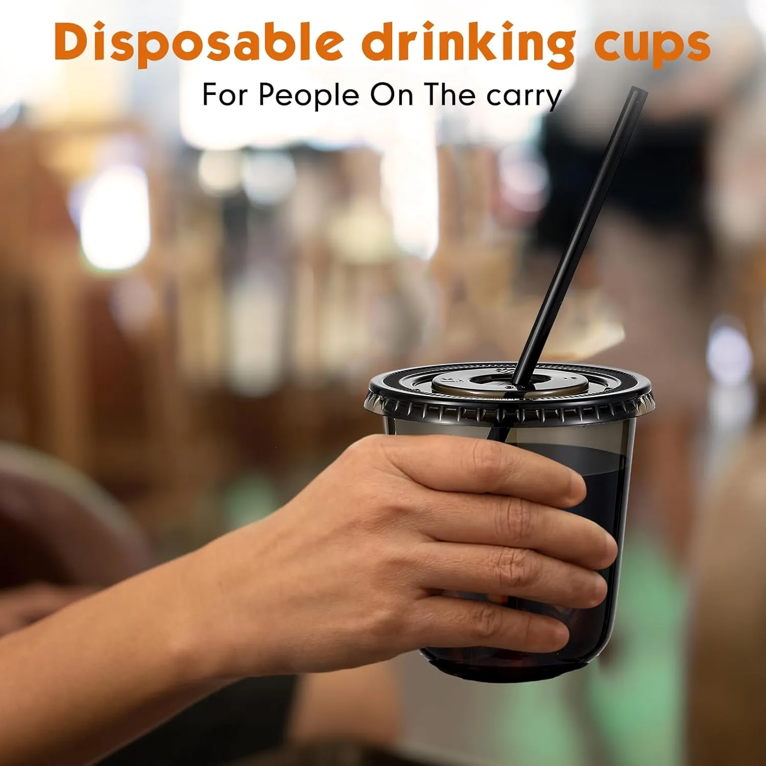 50 Set Clear Plastic Cups with Lids and Straws, PET Disposable Iced Coffee Cups for Drinking Cold Beverage Juice Parfait Smoothie Milkshake Coffee Shops Party Supplies(12 oz,Black)