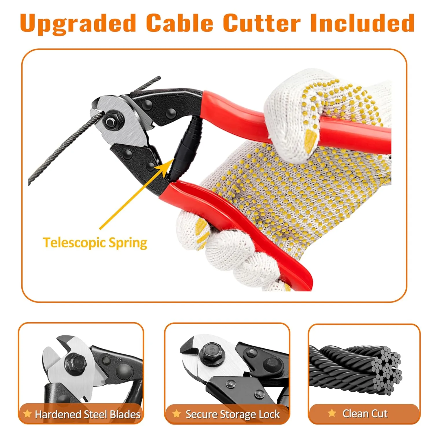 500 ft 1/8" Black Stainless Steel Cable with Cable Cutter, T316L Wire Rope Black Cable Railing Hardware kit for Deck Railing System