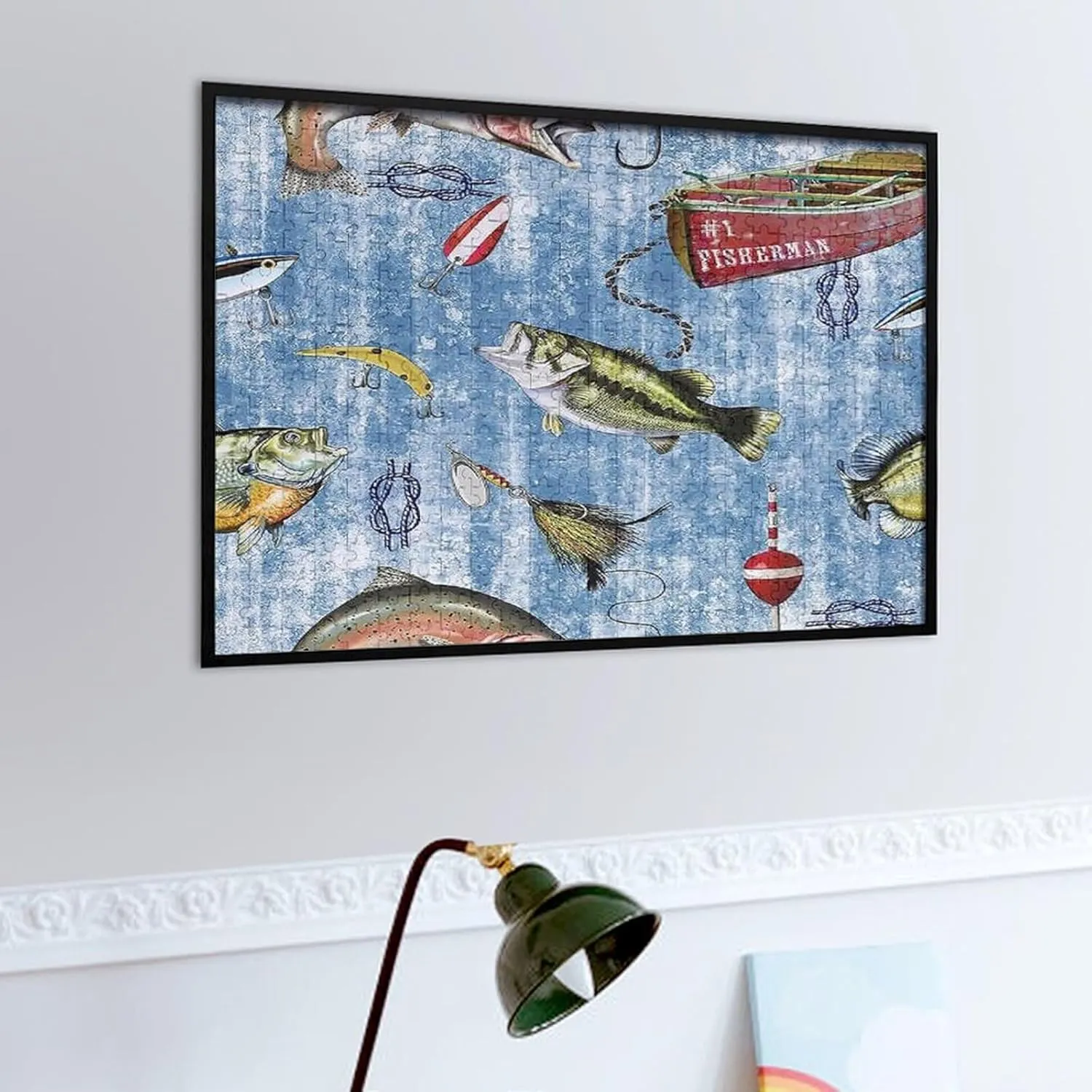 500 Piece Jigsaw Puzzle for Adults and Families - Nautical Fish Ocean Fishing Bass Fish Fishing Puzzles Poster Family Reunion Puzzle, Toys for Boys and Girls