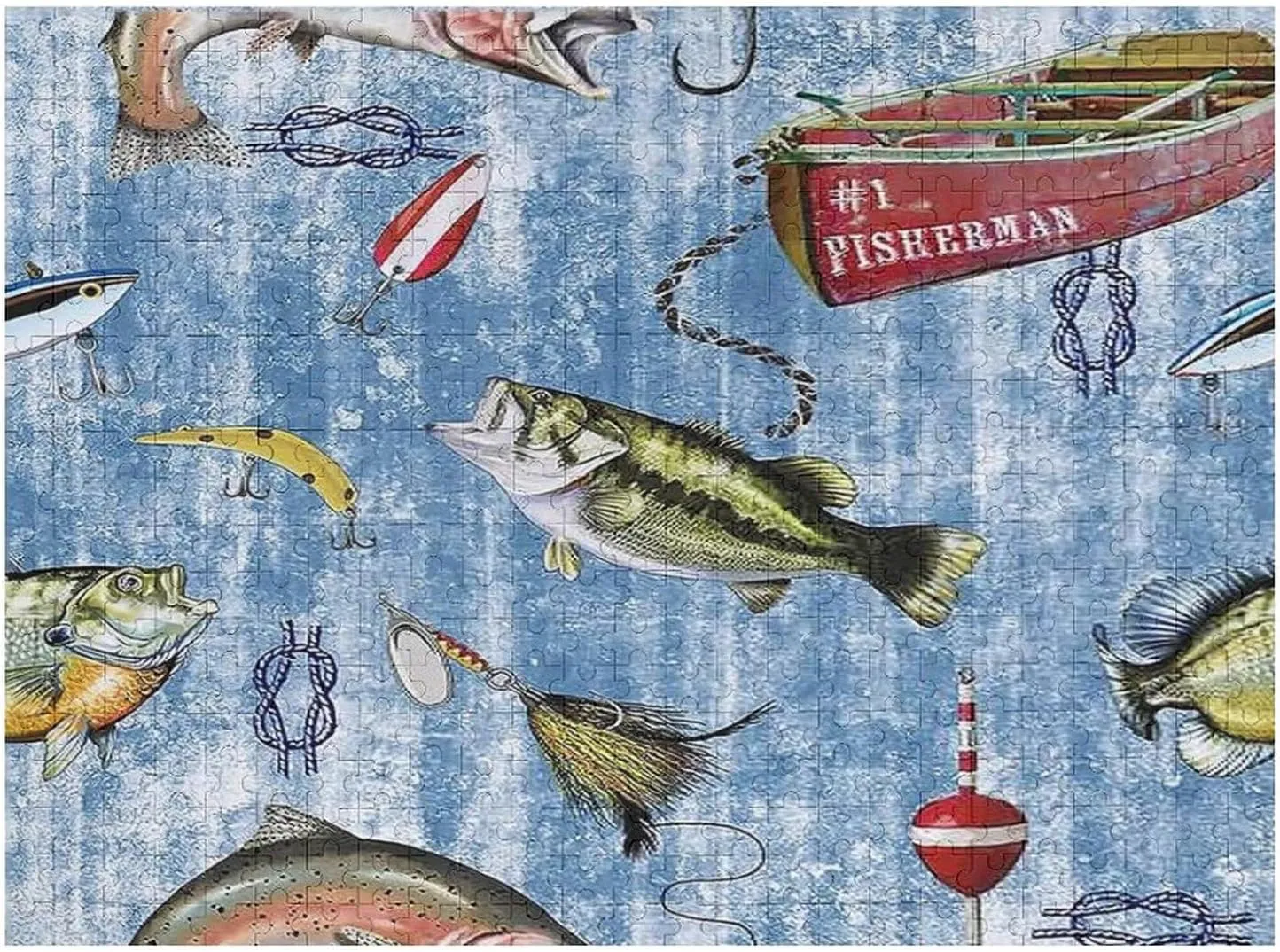 500 Piece Jigsaw Puzzle for Adults and Families - Nautical Fish Ocean Fishing Bass Fish Fishing Puzzles Poster Family Reunion Puzzle, Toys for Boys and Girls