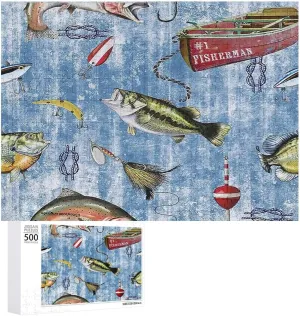 500 Piece Jigsaw Puzzle for Adults and Families - Nautical Fish Ocean Fishing Bass Fish Fishing Puzzles Poster Family Reunion Puzzle, Toys for Boys and Girls