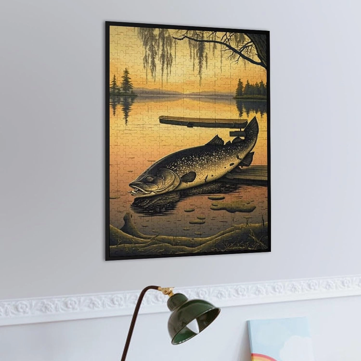 500 Pieces Stranded Fish Jigsaw Puzzles for Adults - Yellow Sunset Lake & Animal Puzzles, Family Parent-Child Interaction & Gifts