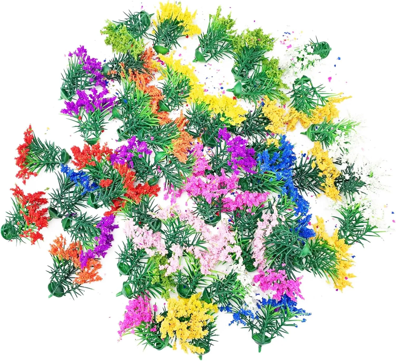 50Pcs Miniature Flower Cluster Flower Plant Tufts for Mini Dollhouse Fairy Garden Railway Simulated Static Scenery Micro Landscape Model