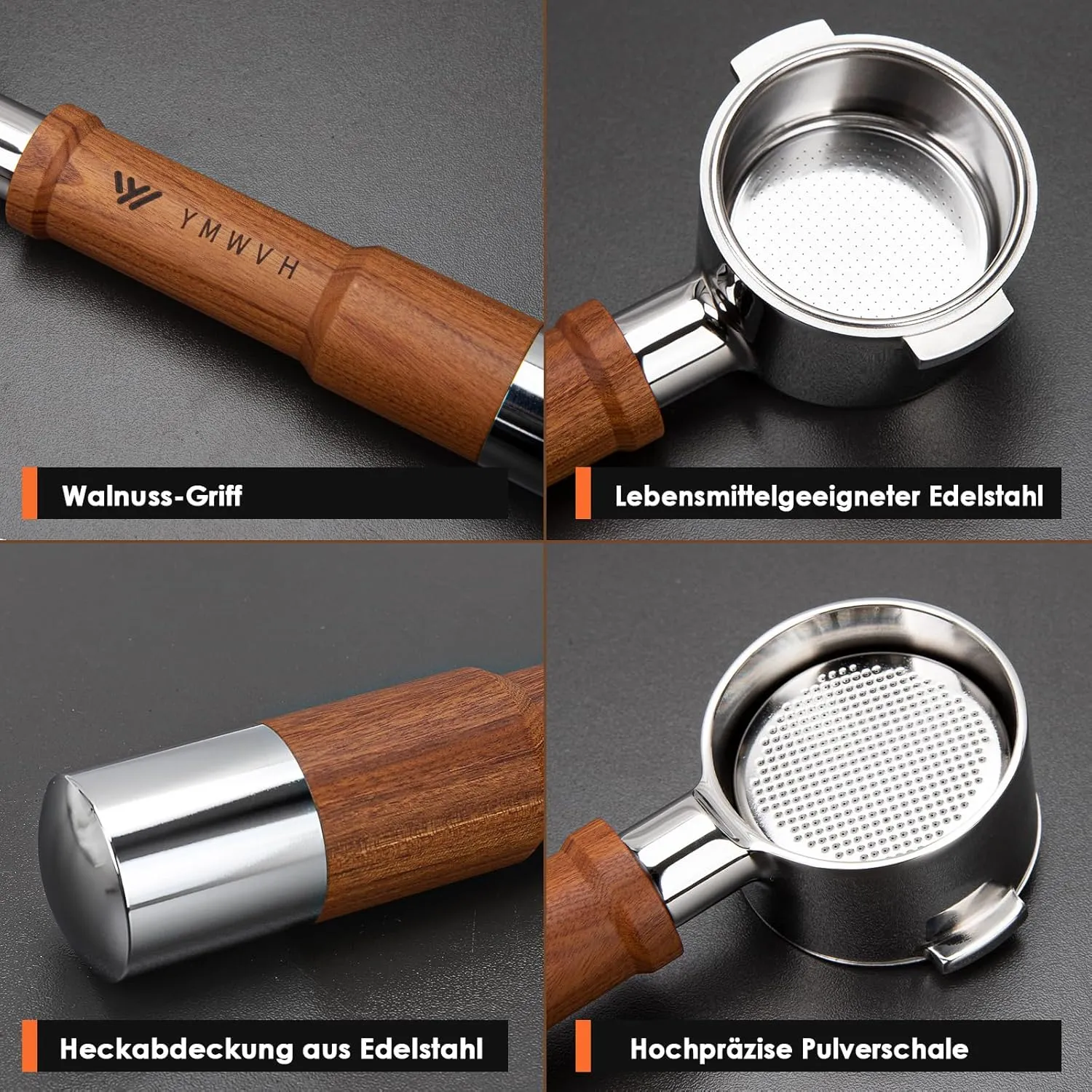 51MM Bottomless Portafilter 2 Ears-Fits Delonghi ECP3420/EC155/BCO430/EC260 with Puck Screen & 100% Stainless Steel Filter Basket,Walnut Handle