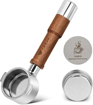 51MM Bottomless Portafilter 2 Ears-Fits Delonghi ECP3420/EC155/BCO430/EC260 with Puck Screen & 100% Stainless Steel Filter Basket,Walnut Handle