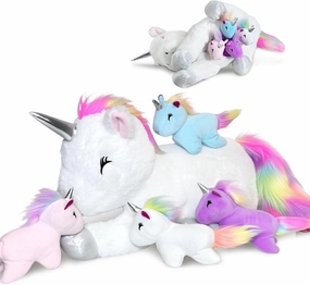 5-1 Unicorn Stuffed Animals with 4 Babies Plush Toy Set, 17.7inch Stuffed Soft Unicorn Plush Toy for 3 4 5 6 7 8 Years Toddler, Girls, Gift for Christmas, Birthday, Valentine's