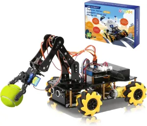 5DOF Smart Robot Arm Car Kit, 4WD Remote Control Car Compatible with Arduino/Python/Blockly Programming Project/STEM Education/Science Coding Kit for 12  Teens and Adults Unique Gifts