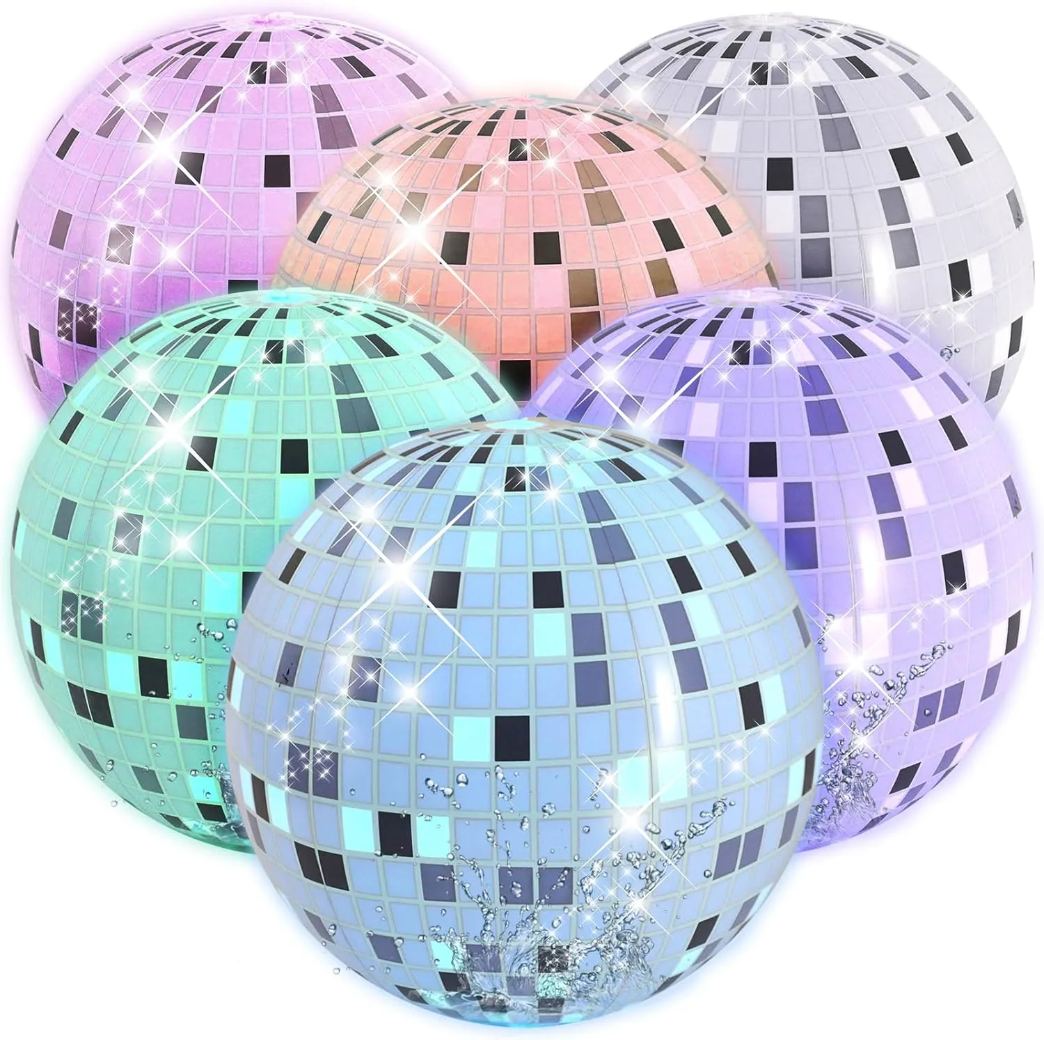 6 Pcs Inflatable Disco Beach Balls Disco Theme Party Decorations 24.7 Inch Blow Up Beach Balls Inflatable Swimming Pool Toys for Adults Outdoor Beach Sports Summer Party Favors