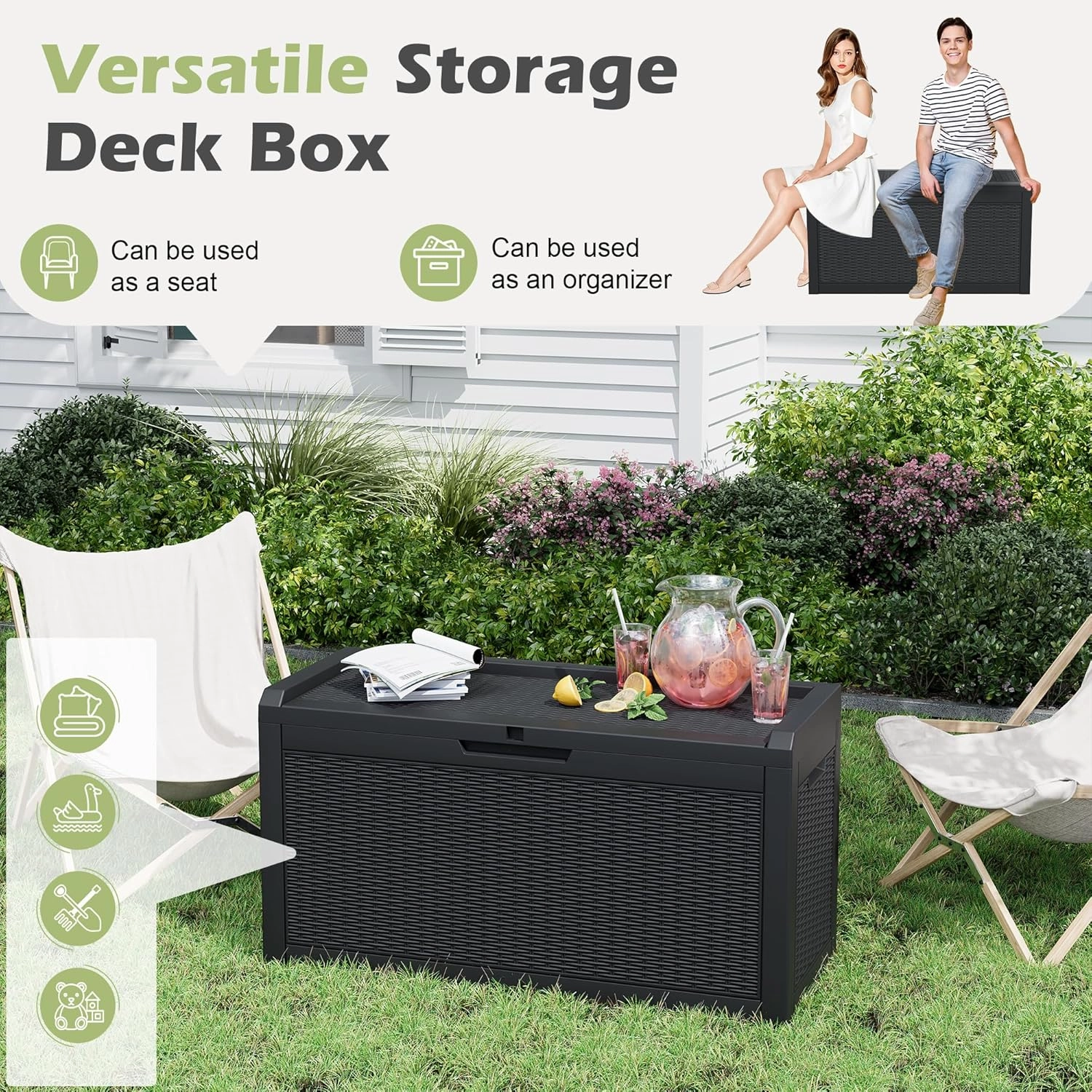 60 Gallon Resin Deck Box Large Outdoor Storage Box,Waterproof Outside Deck Box,Outdoor Storage Cabinet with Lockable Lid,Backyard Storage Bench for Garde Tools,Pool Tools,Patio Furniture,Tools