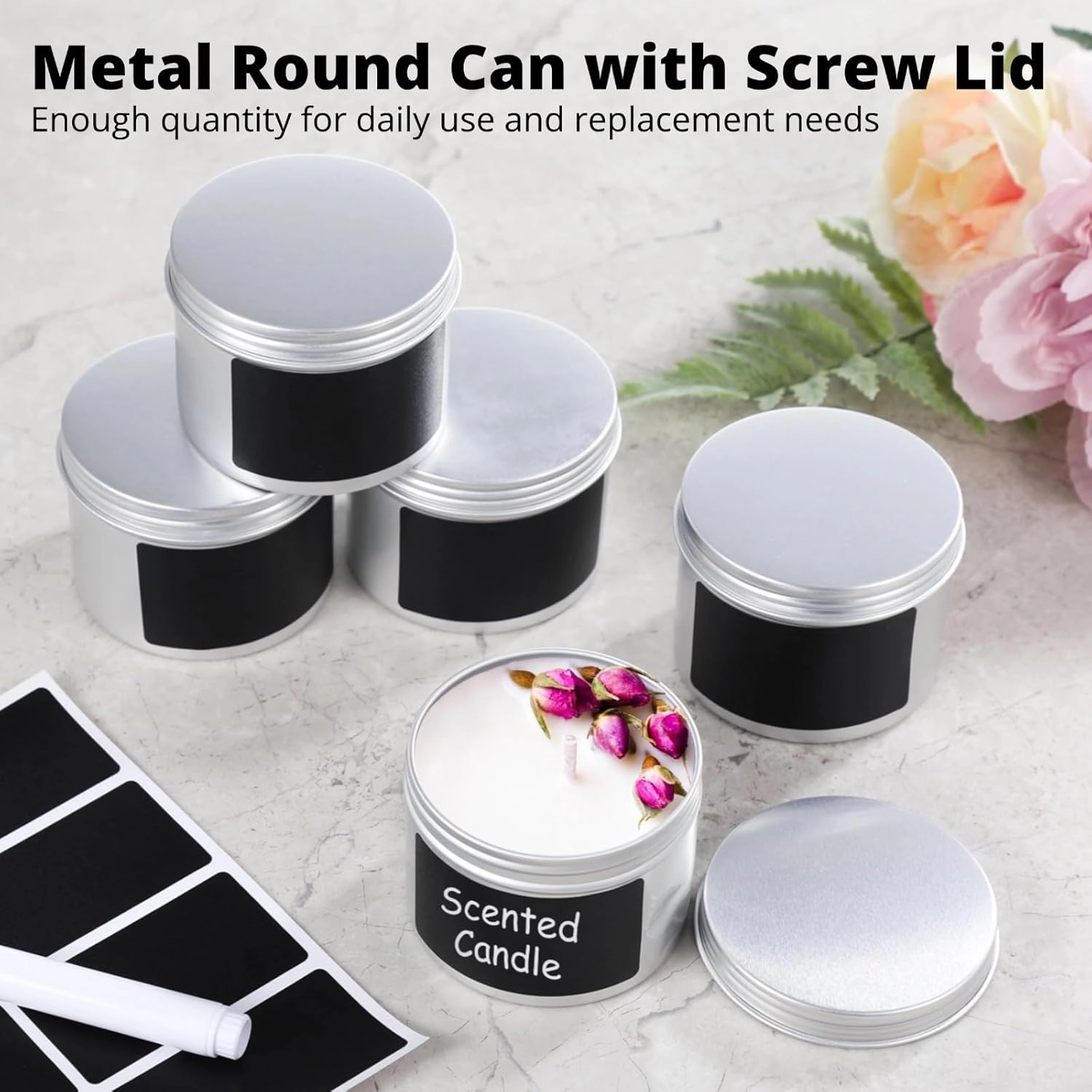 60PCS Metal Round Tins, 4 oz Aluminum Tin Cans Containers with Screw Lid for Lotion Bars, Balms, Salve, Spices or Beard Balm, DIY Candle Making Jar (60PCS)