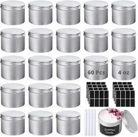 60PCS Metal Round Tins, 4 oz Aluminum Tin Cans Containers with Screw Lid for Lotion Bars, Balms, Salve, Spices or Beard Balm, DIY Candle Making Jar (60PCS)