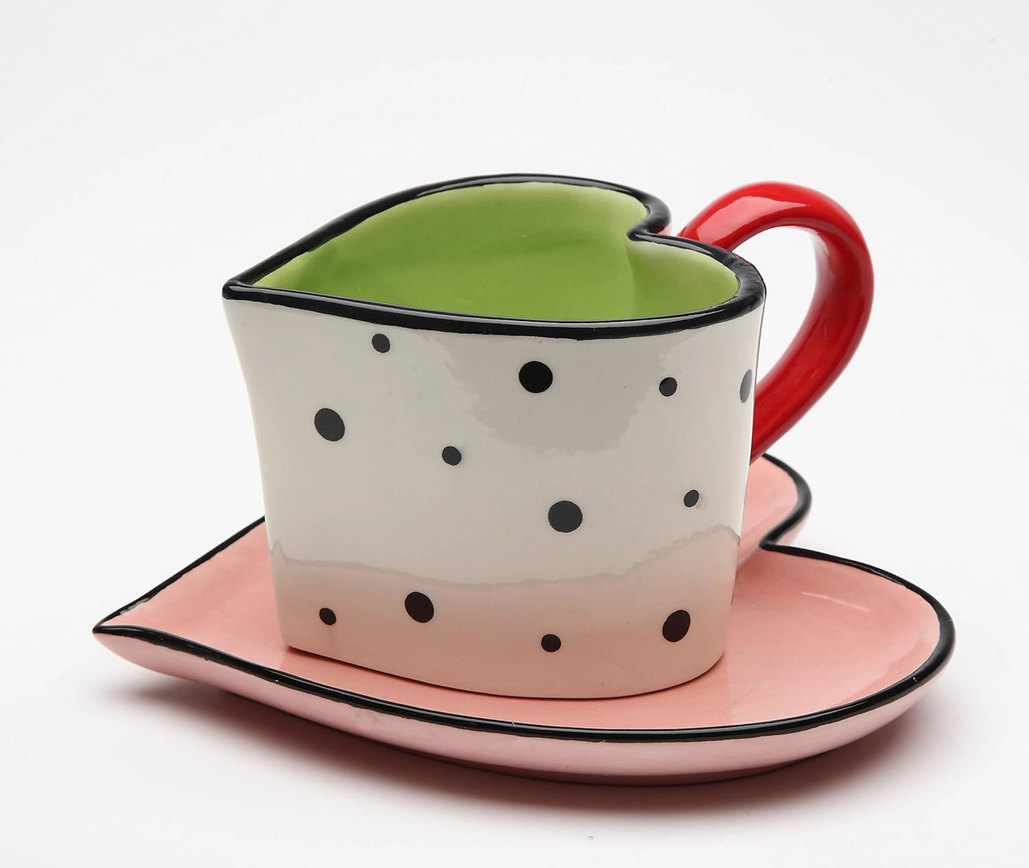 62368 Fine Ceramic Polka Dotted Heart Shape Cup and Saucer, 5-1/4"