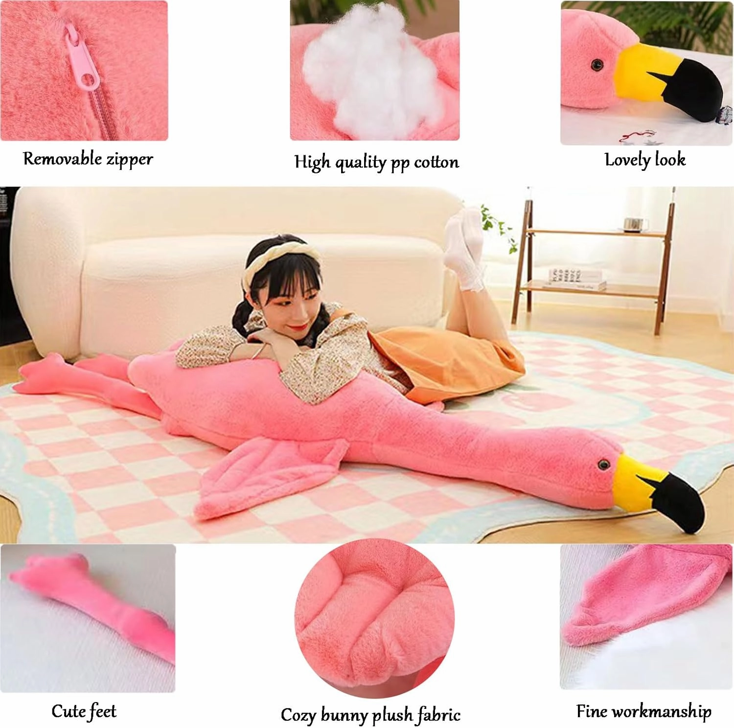 62" Flamingo Stuffed Animal Plush Pillow Giant Stuffed Animal Plush Doll Pink Flamingo Plush Toys for Kids Birthday Christmas Decoration Gifts（Pink）