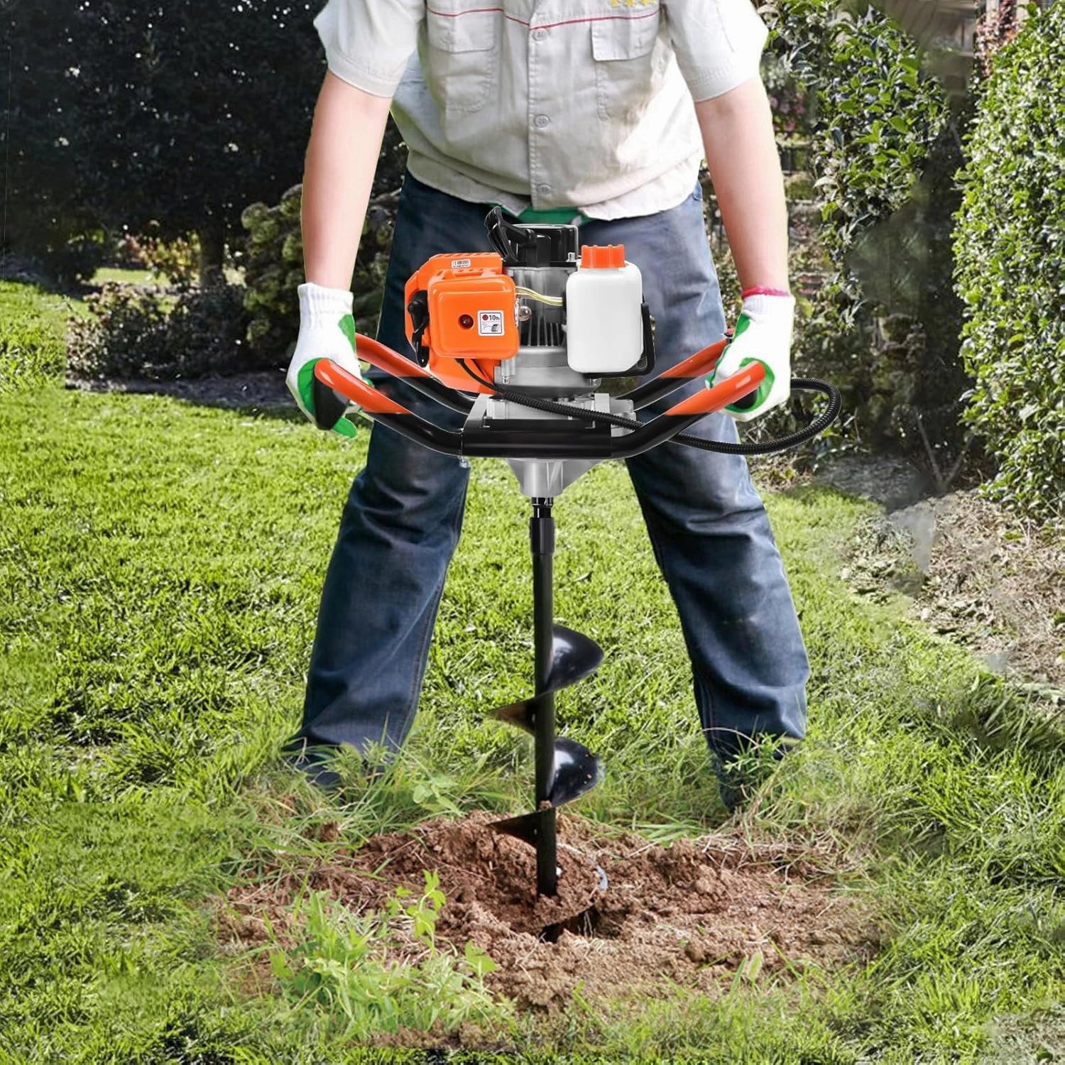 62CC Post Hole Digger, 2 Stroke Auger Post Hole Digger Gas Powered with 2 Augers Drill Bits 6" 8" 1 Extension Rod 31.5", Earth Auger Fit for Farm,Garden