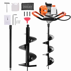 62CC Post Hole Digger, 2 Stroke Auger Post Hole Digger Gas Powered with 2 Augers Drill Bits 6" 8" 1 Extension Rod 31.5", Earth Auger Fit for Farm,Garden