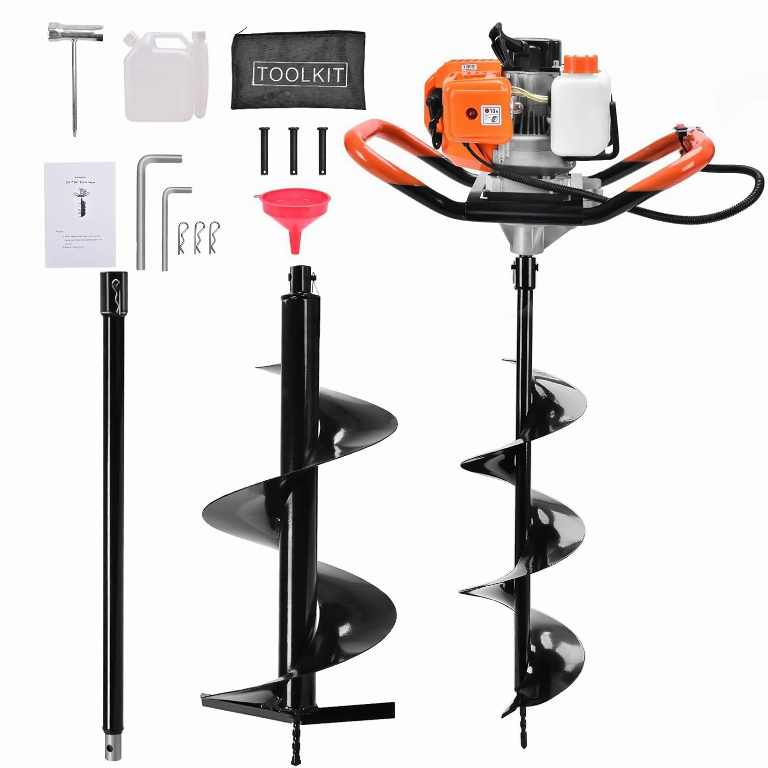 62CC Post Hole Digger, 2 Stroke Auger Post Hole Digger Gas Powered with 2 Augers Drill Bits 6" 8" 1 Extension Rod 31.5", Earth Auger Fit for Farm,Garden