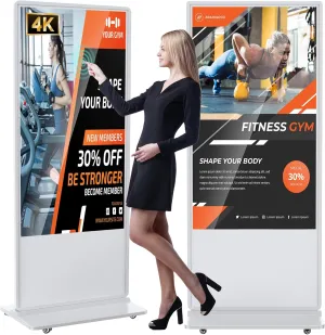65 inch Indoor Digital Signage 4K Touchscreen IPS Floor Standing Digital Kiosks Interactive Displays with WiFi HDMI/USB Input Auto AD Player, Android OS White