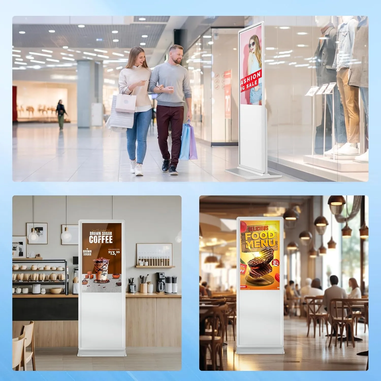 65 inch Indoor Digital Signage 4K Touchscreen IPS Floor Standing Digital Kiosks Interactive Displays with WiFi HDMI/USB Input Auto AD Player, Android OS White