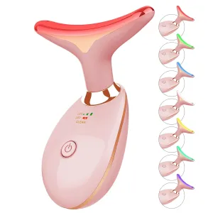 7 Color Face and Neck Massager Light Therapy, Red Light Based Facial Massager for Skin Care, Firming, Smoothing (Rose Golden)