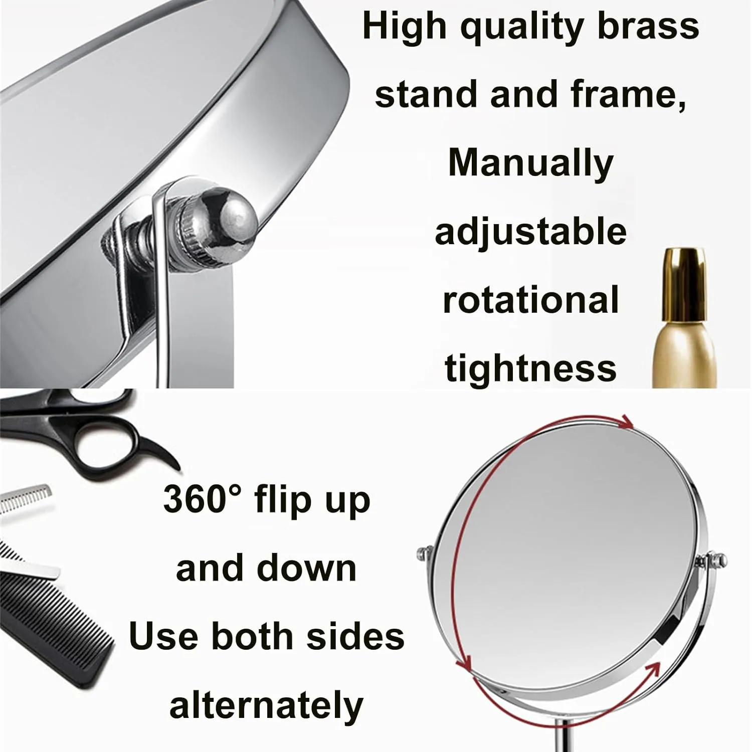 8 Inch Tabletop Rotation Makeup Mirror, Double Side 3X Magnification Cosmetic Mirror, Removable Countertop HD Shaving Mirror, Standing Vanity Mirror for Hair Salon,Bronze