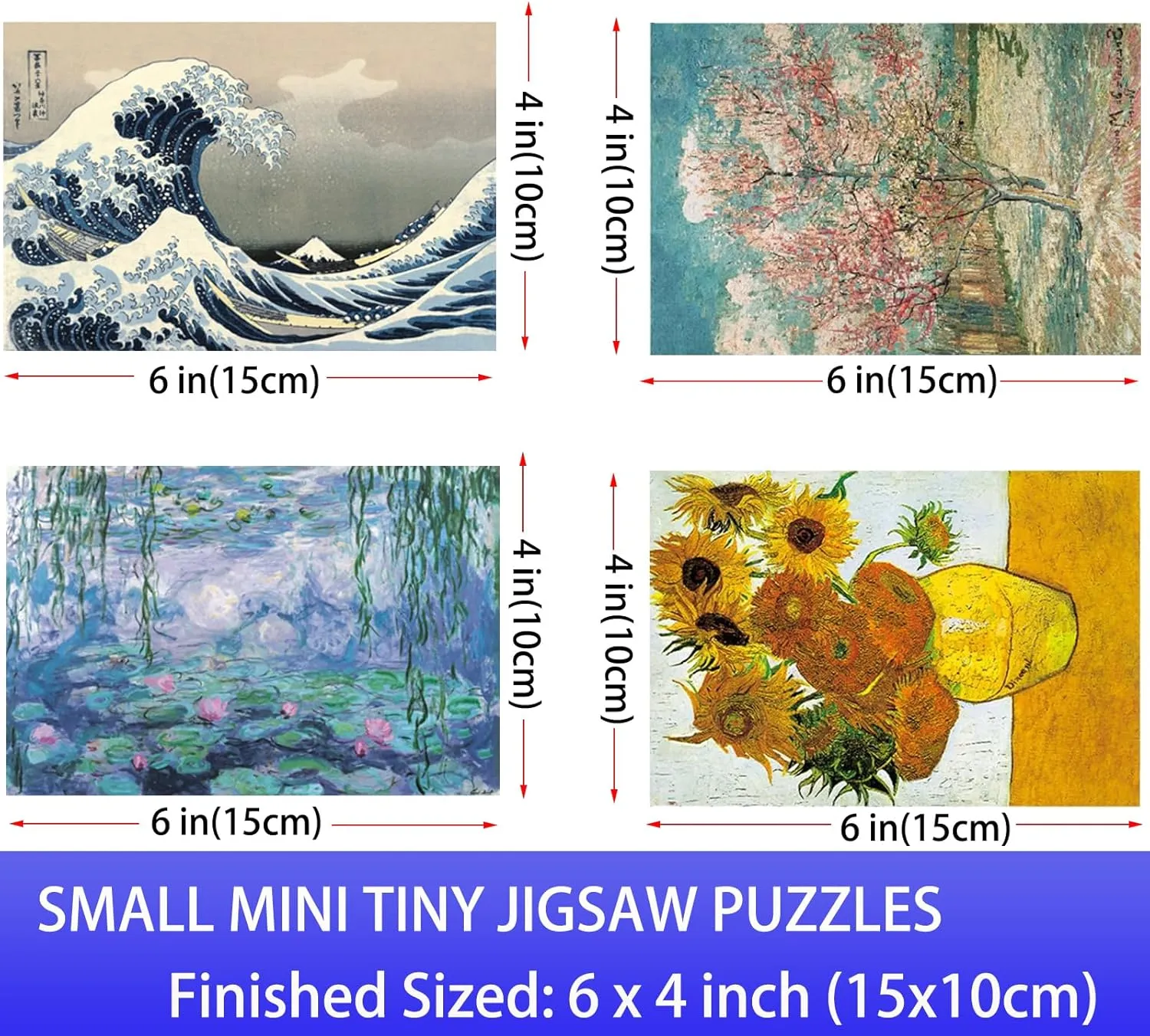 8 Pack Small Jigsaw Puzzles for Adults Challenging Puzzle Mini Puzzles Small Jigsaw Puzzle for Adults 150 Pieces Sunflower Starry Night Rhone River by Van Gogh 6 x 4 Inches