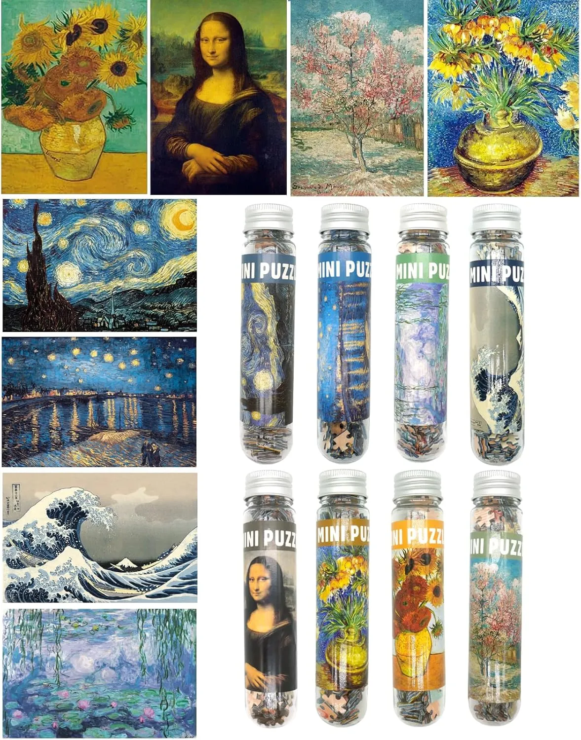 8 Pack Small Jigsaw Puzzles for Adults Challenging Puzzle Mini Puzzles Small Jigsaw Puzzle for Adults 150 Pieces Sunflower Starry Night Rhone River by Van Gogh 6 x 4 Inches