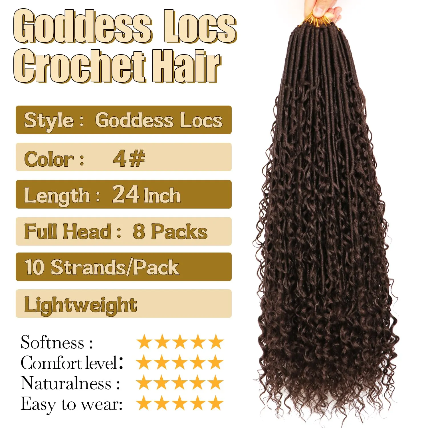 8 Packs Goddess Faux Locs Crochet Hair-24 Inch Boho Soft Locs Crochet Hair for Black Women (#4, 24 Inch(Pack of 8))