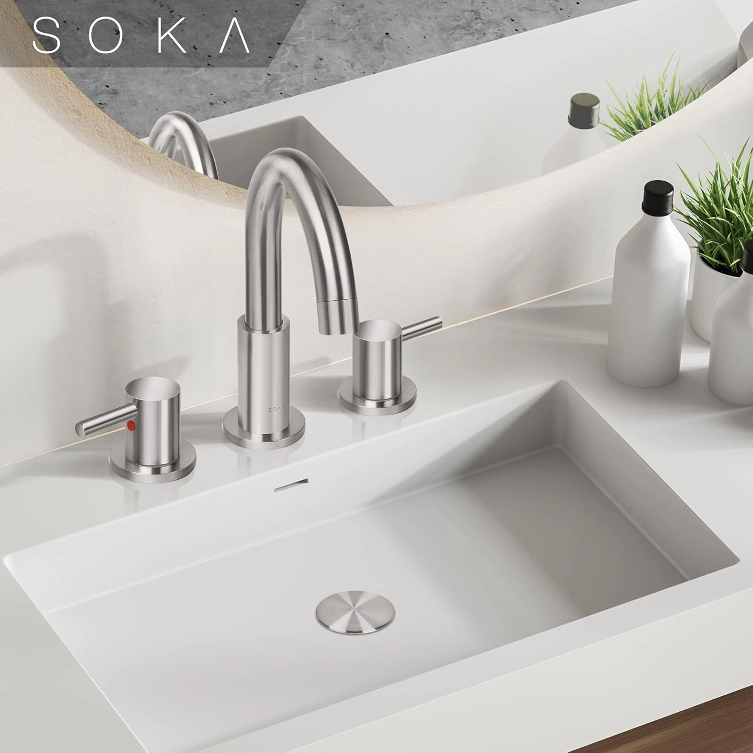8-16" Widespread Bathroom Faucet Brushed Nickel Bathroom Sink Faucet 2 Handle Morden Bathroom Faucet for Sink 3 Hole Industrial Commercial Vanity Faucet with Pop Up Drain