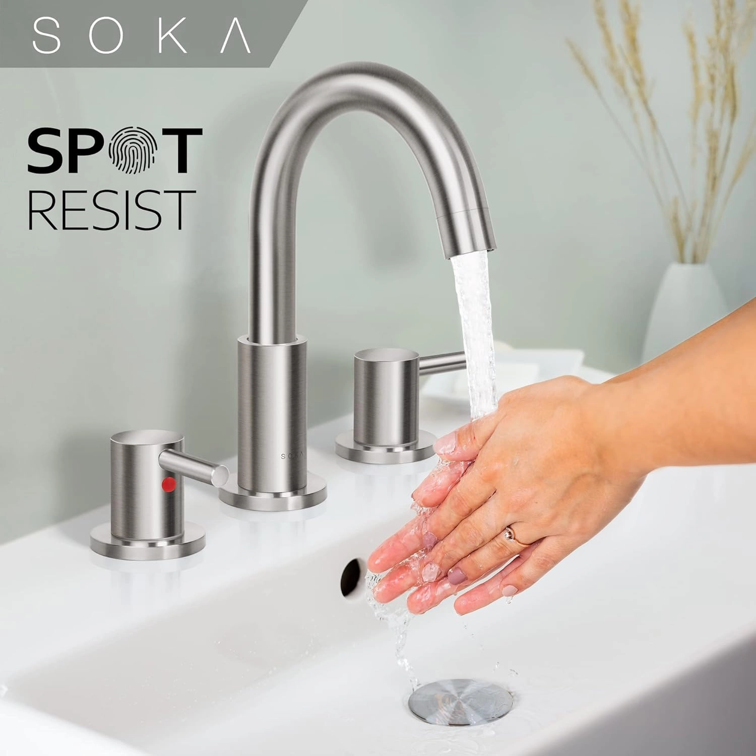8-16" Widespread Bathroom Faucet Brushed Nickel Bathroom Sink Faucet 2 Handle Morden Bathroom Faucet for Sink 3 Hole Industrial Commercial Vanity Faucet with Pop Up Drain