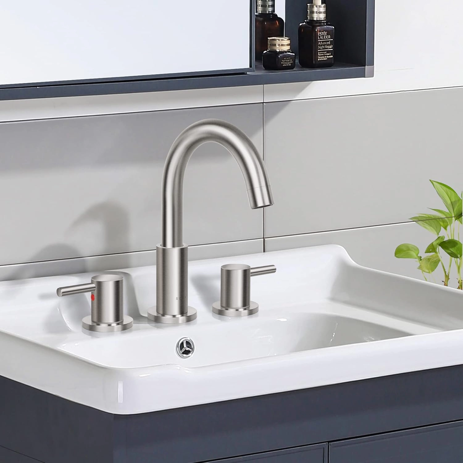 8-16" Widespread Bathroom Faucet Brushed Nickel Bathroom Sink Faucet 2 Handle Morden Bathroom Faucet for Sink 3 Hole Industrial Commercial Vanity Faucet with Pop Up Drain