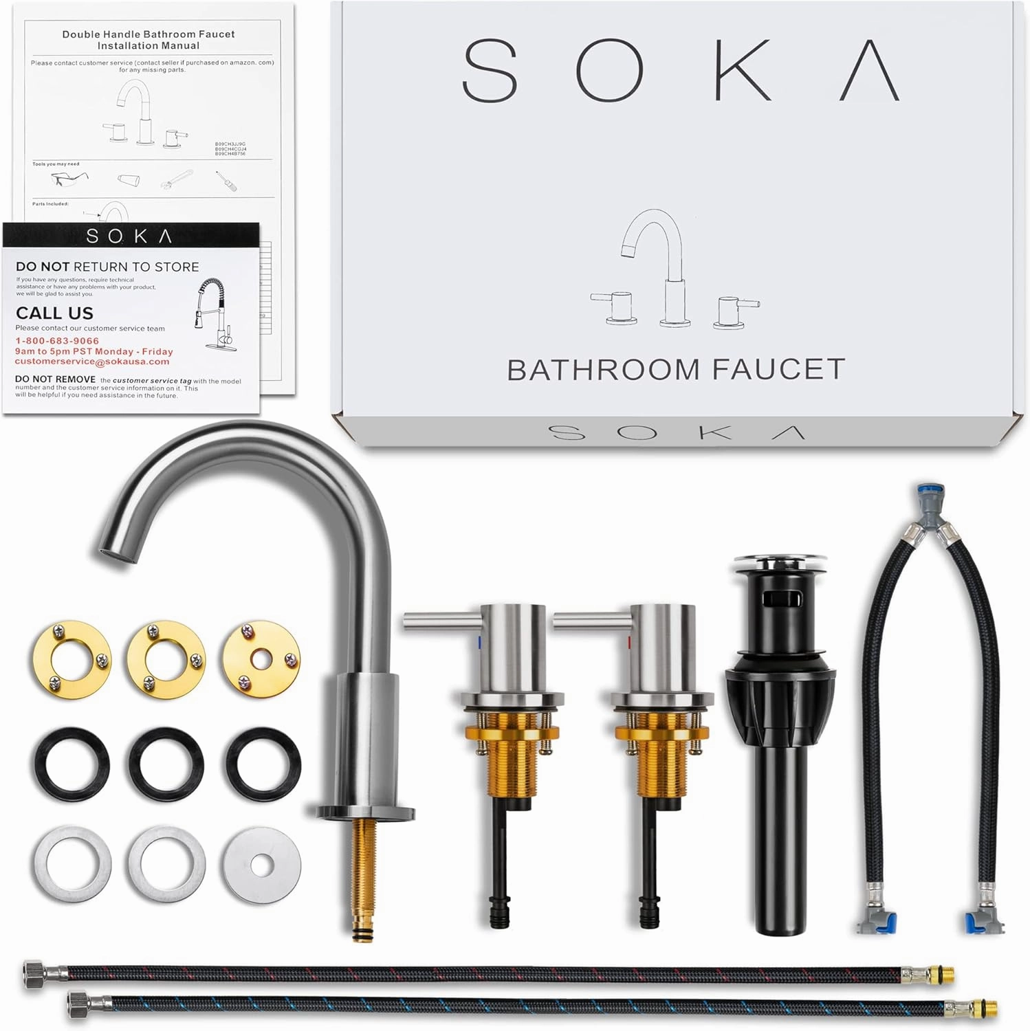 8-16" Widespread Bathroom Faucet Brushed Nickel Bathroom Sink Faucet 2 Handle Morden Bathroom Faucet for Sink 3 Hole Industrial Commercial Vanity Faucet with Pop Up Drain