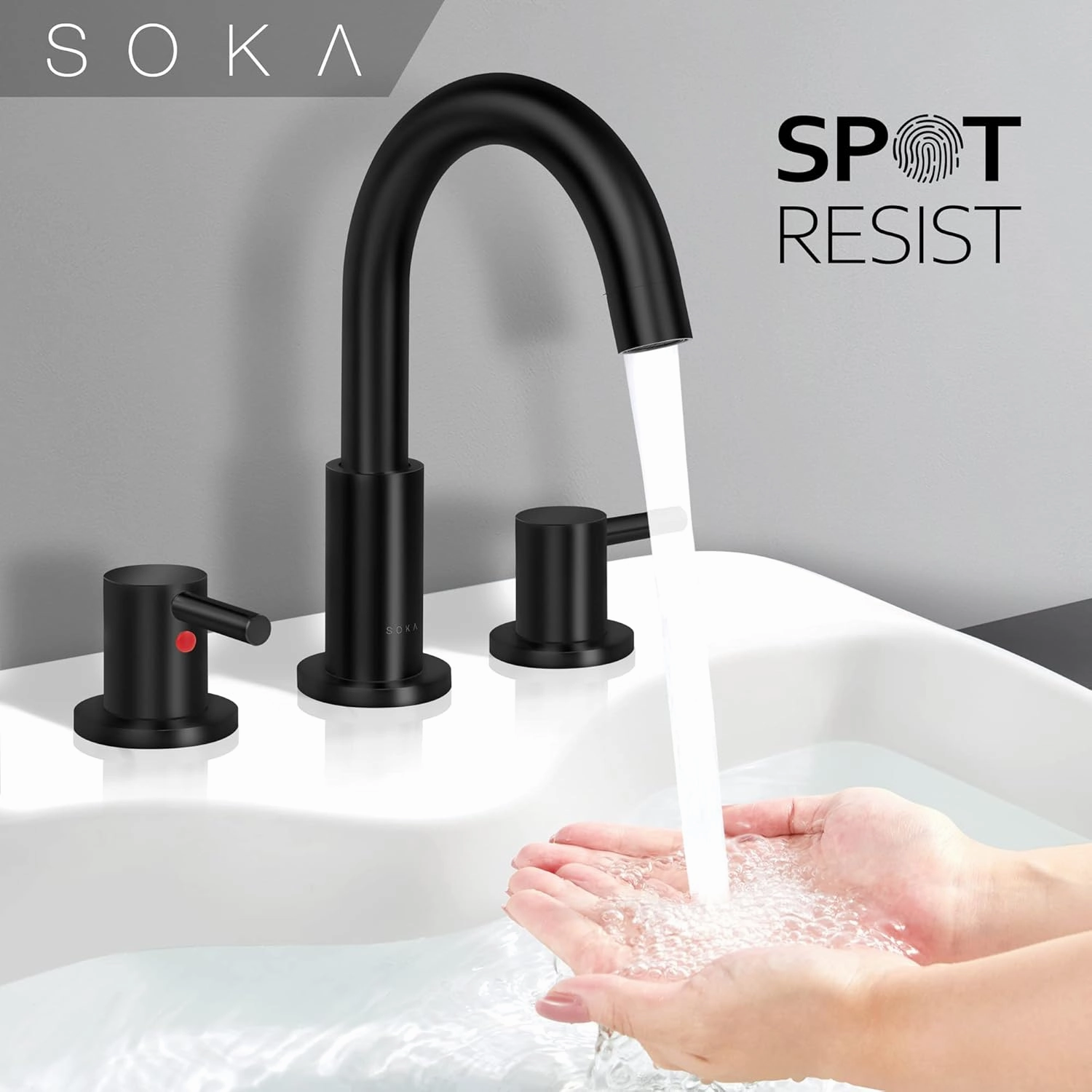 8-16" Widespread Bathroom Faucet Matte Black Bathroom Sink Faucet 2 Handle Morden Bathroom Faucet for Sink 3 Hole Industrial Commercial Vanity Faucet with Pop Up Drain,Matte Black   G