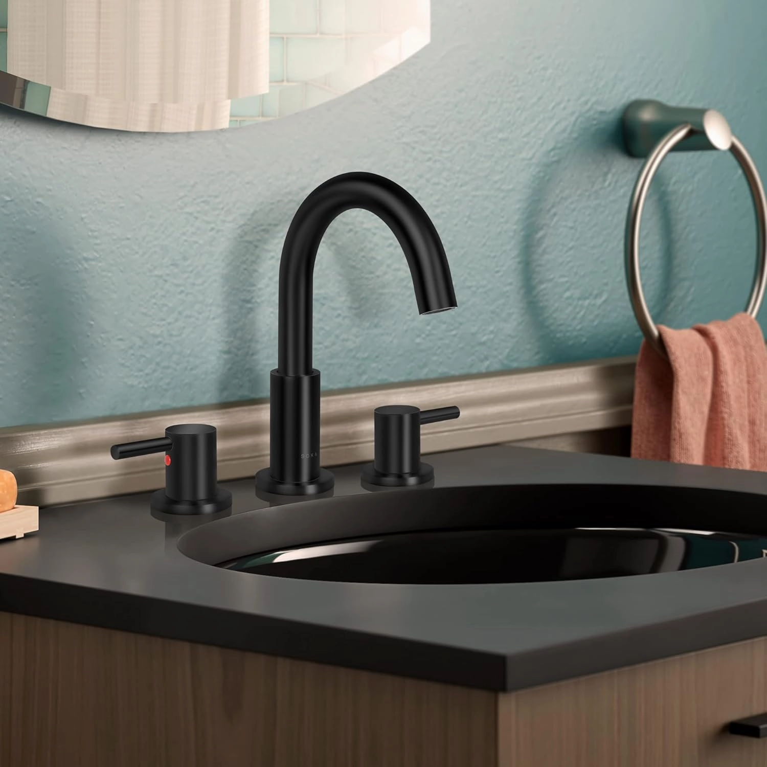 8-16" Widespread Bathroom Faucet Matte Black Bathroom Sink Faucet 2 Handle Morden Bathroom Faucet for Sink 3 Hole Industrial Commercial Vanity Faucet with Pop Up Drain,Matte Black   G