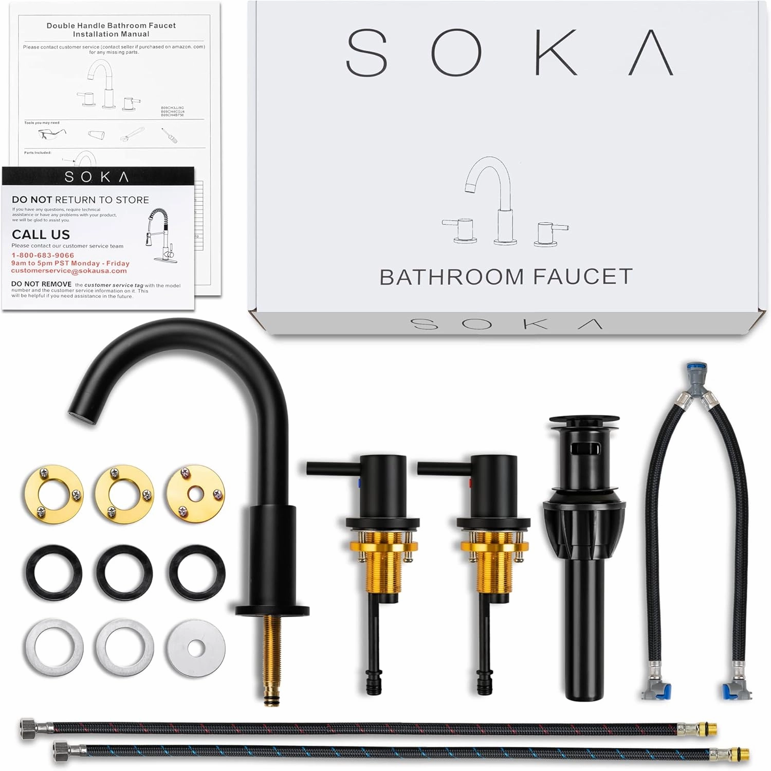 8-16" Widespread Bathroom Faucet Matte Black Bathroom Sink Faucet 2 Handle Morden Bathroom Faucet for Sink 3 Hole Industrial Commercial Vanity Faucet with Pop Up Drain,Matte Black   G