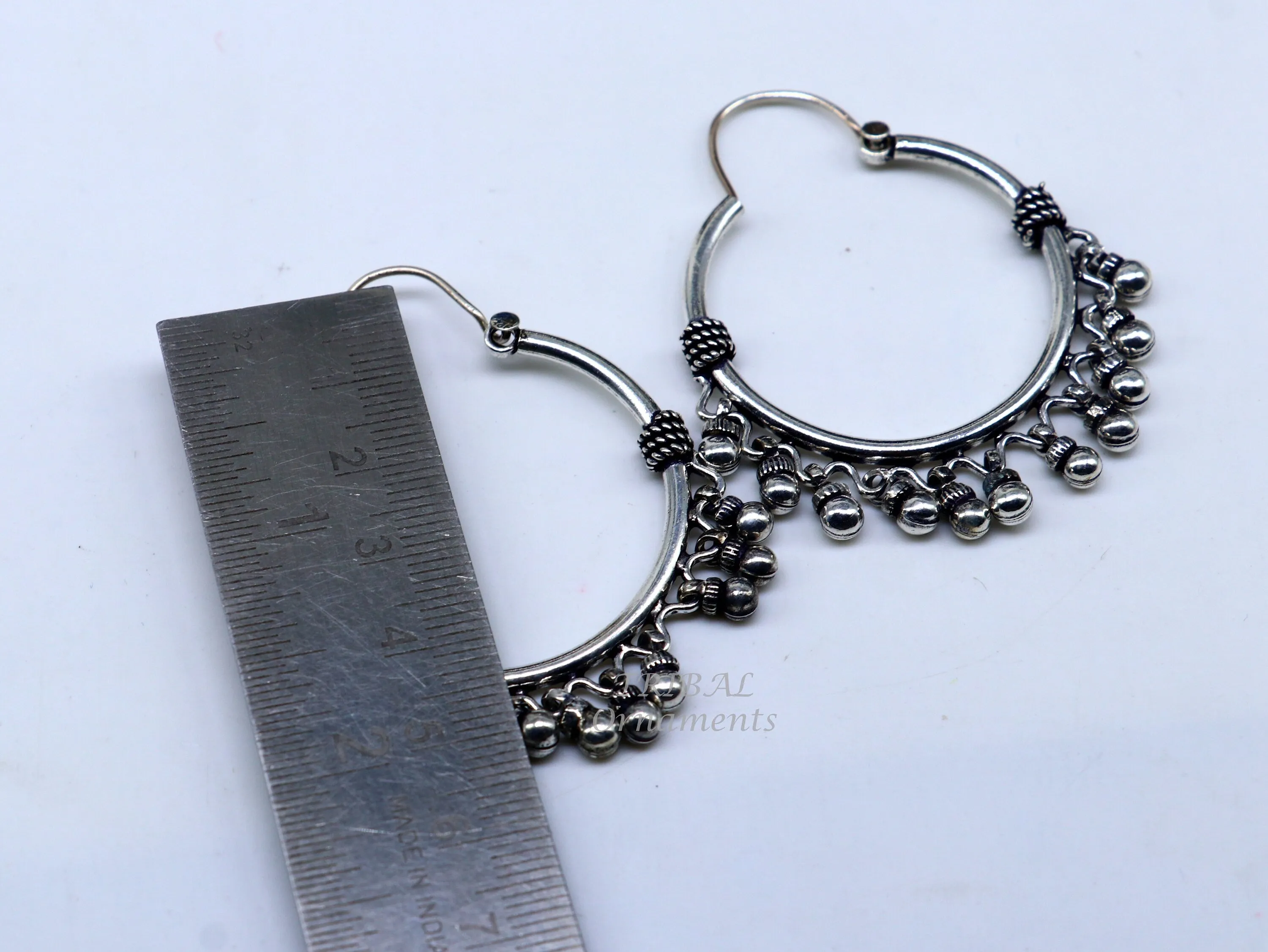 925 sterling silver handmade hoop earring, fabulous Bali, hanging bells, hook, hoop gifting gorgeous tribal customized jewelry s1037