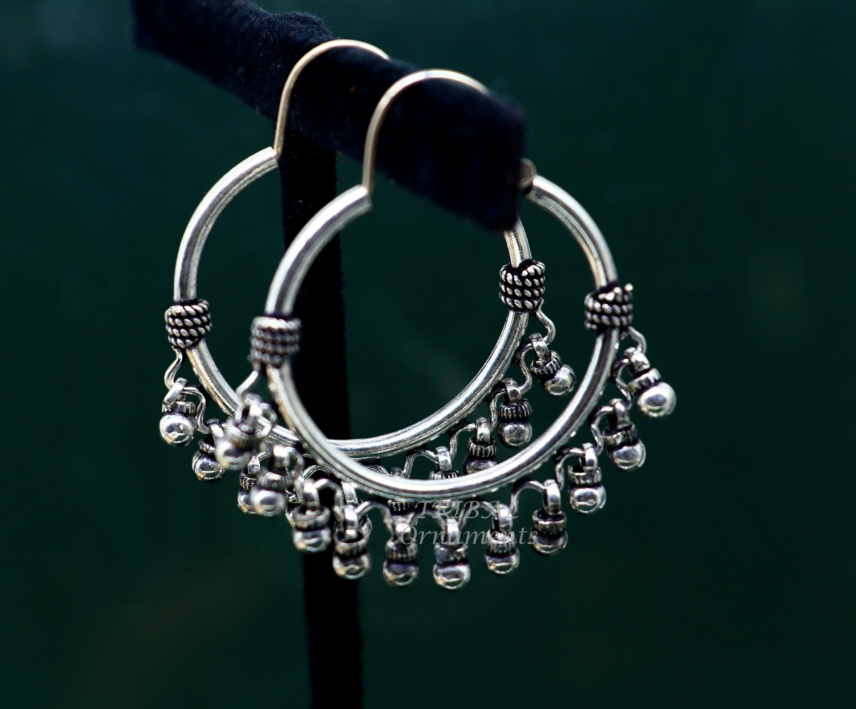 925 sterling silver handmade hoop earring, fabulous Bali, hanging bells, hook, hoop gifting gorgeous tribal customized jewelry s1037