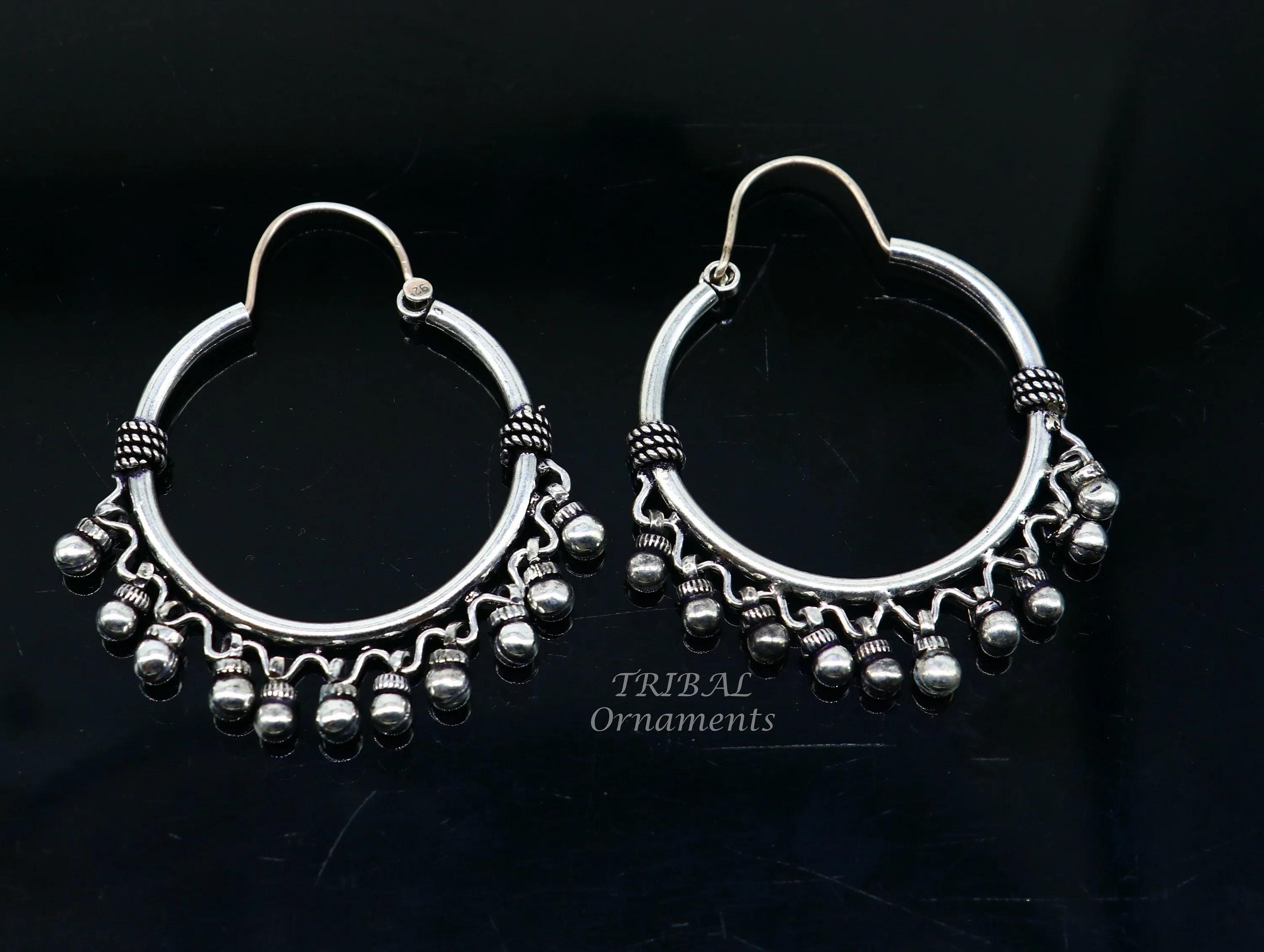 925 sterling silver handmade hoop earring, fabulous Bali, hanging bells, hook, hoop gifting gorgeous tribal customized jewelry s1037