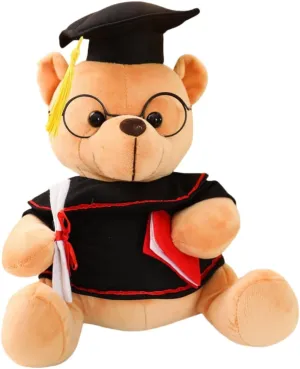 9" Cute Graduation Teddy Bear Plush Toy, Light Brown Bear Stuffed Animal with Black Hat, Graduation Gift for School Party