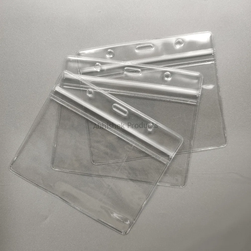A003 12x8 cm – Clear Waterproof Zip Lock ID Card Holders/Badge for School, Office - Horizontal