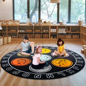 ABC Alphabet Rug for Kids, Classroom Playmat 6ft Non-Slip Circle Rugs for playroom, Round Area Rug for Elementary Classroom, Play Carpet for Boys Girls Bedrooms Playroom,Nursery Rugs